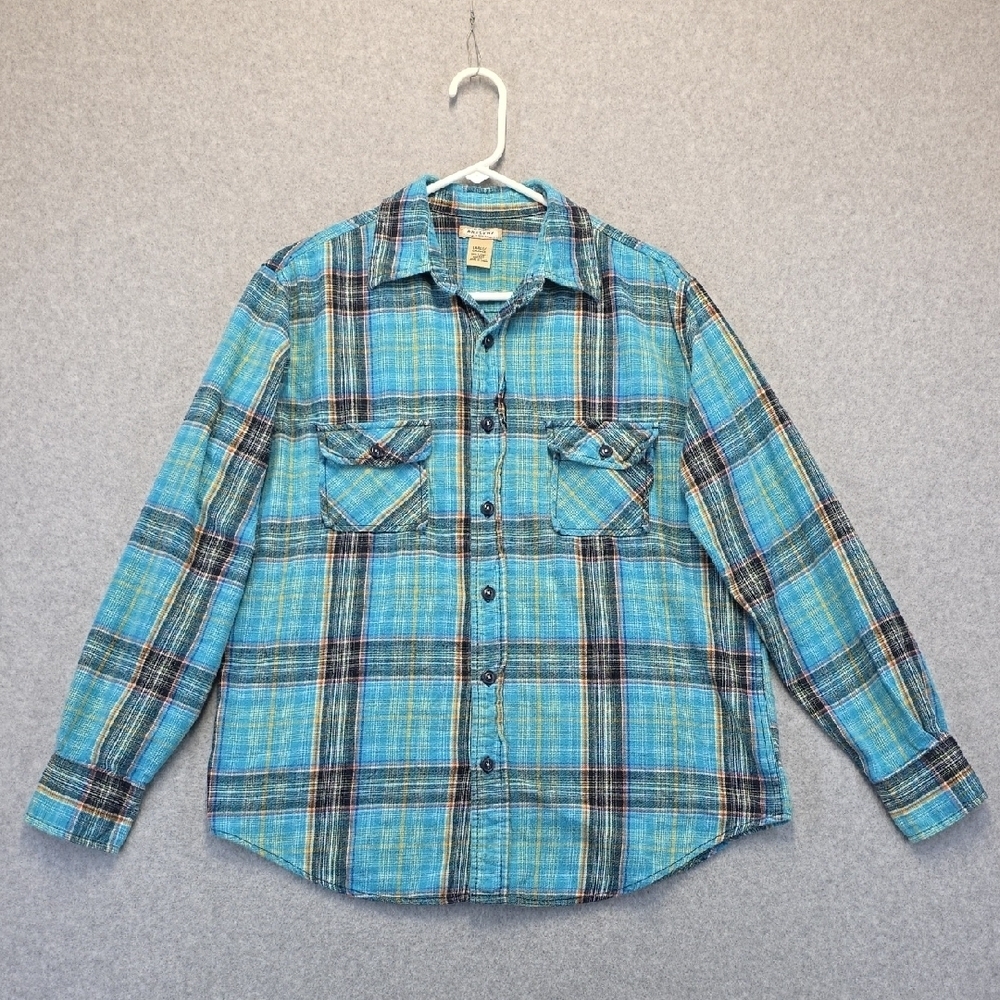Arizona Jean Company Blue Plaid Flannel Shirt Men’s L 100% Cotton